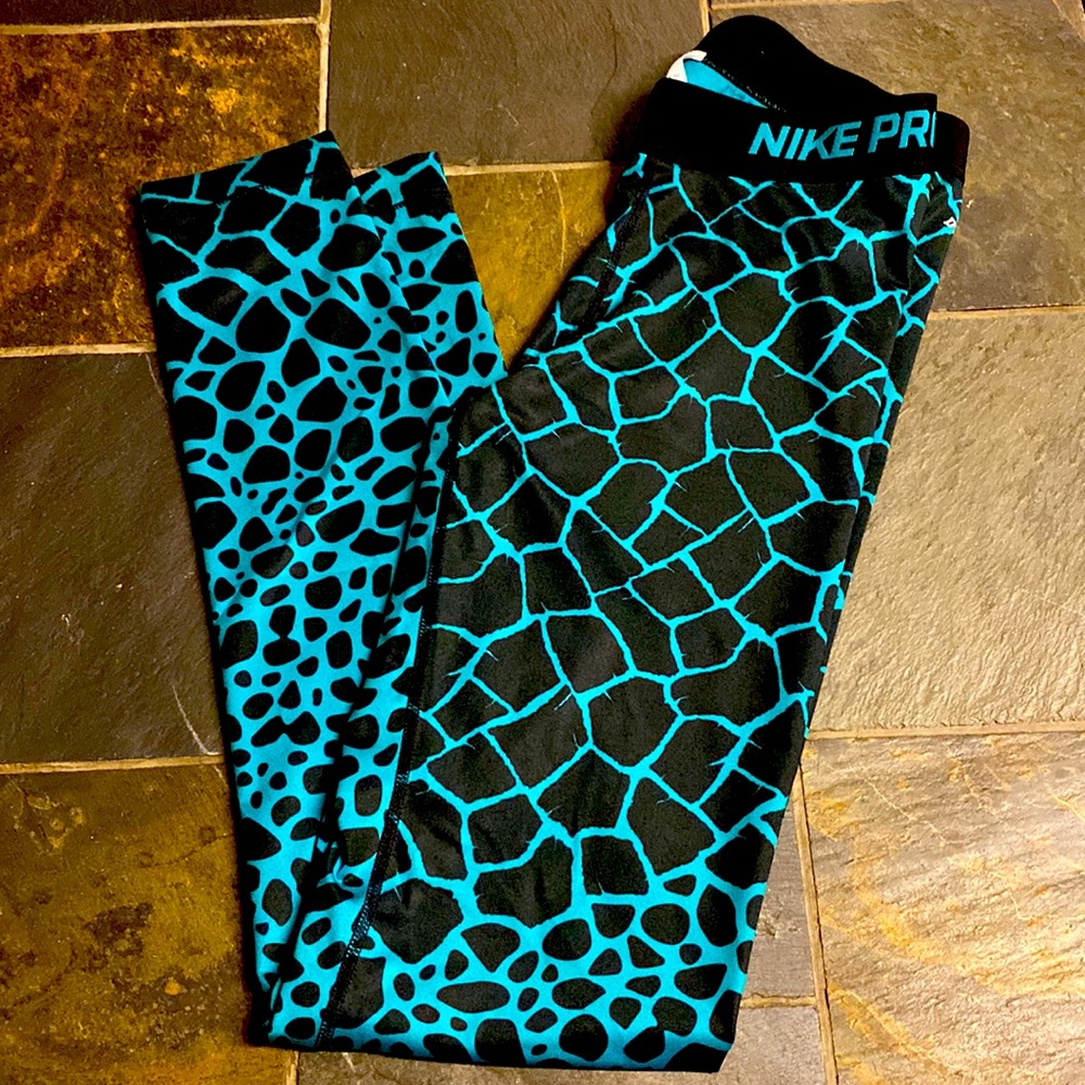 Nike dri fit womens leggings in black and teal sz medium!